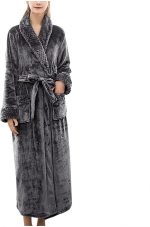 tuduoms Plush Long Robes for Men Women Soft Warm Flannel Fleece Full Length Bathrobe Winter Warm Pajamas Shower Nightgown