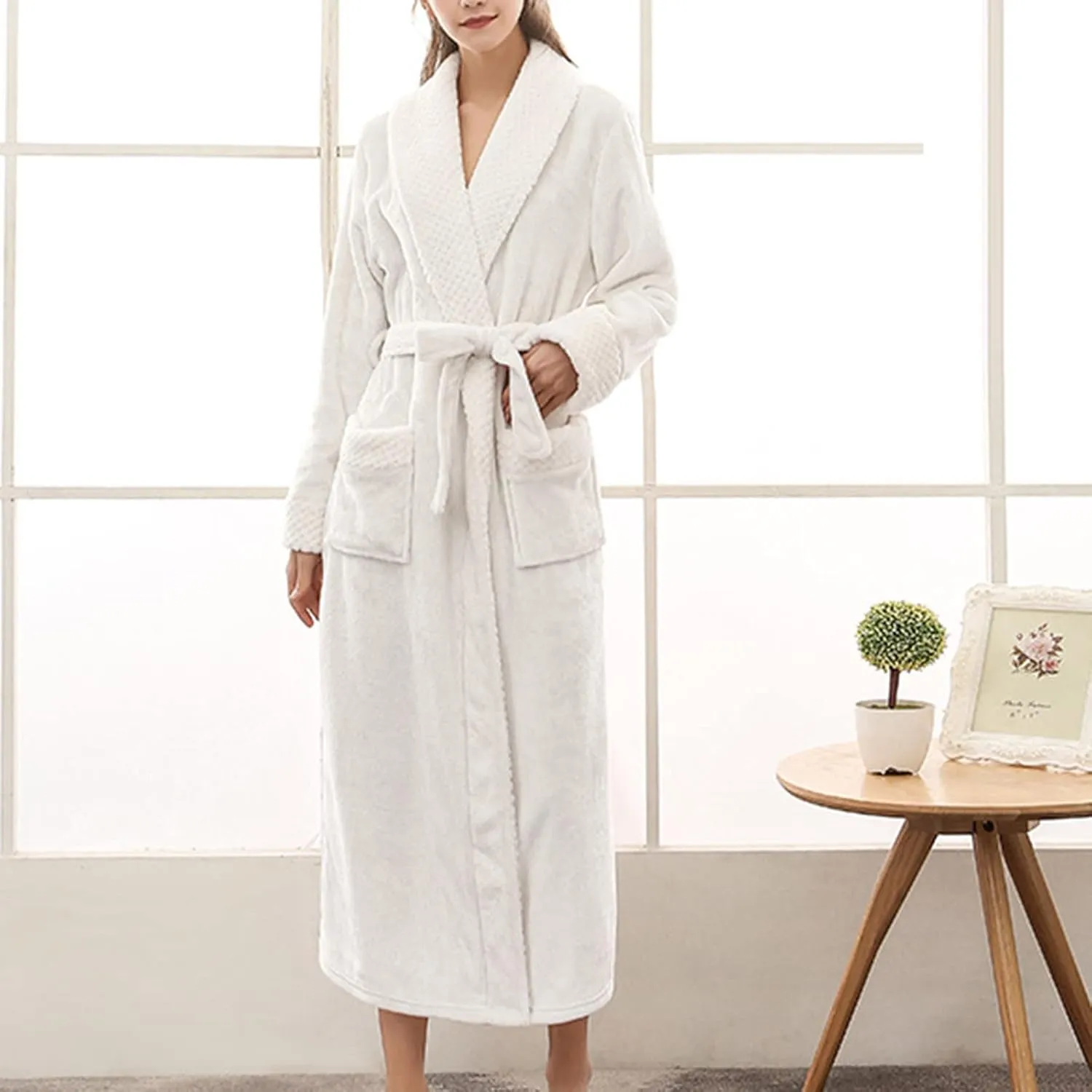 tuduoms Plush Long Robes for Men Women Soft Warm Flannel Fleece Full Length Bathrobe Winter Warm Pajamas Shower Nightgown
