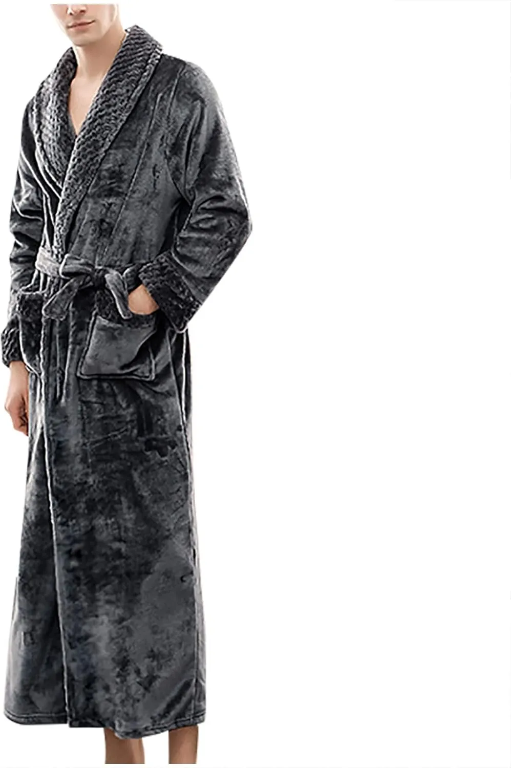 tuduoms Plush Long Robes for Men Women Soft Warm Flannel Fleece Full Length Bathrobe Winter Warm Pajamas Shower Nightgown