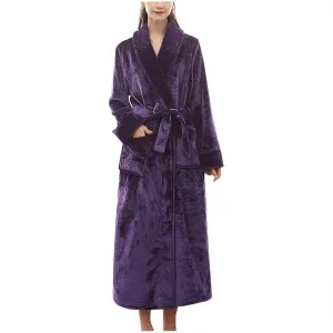 tuduoms Plush Long Robes for Men Women Soft Warm Flannel Fleece Full Length Bathrobe Winter Warm Pajamas Shower Nightgown