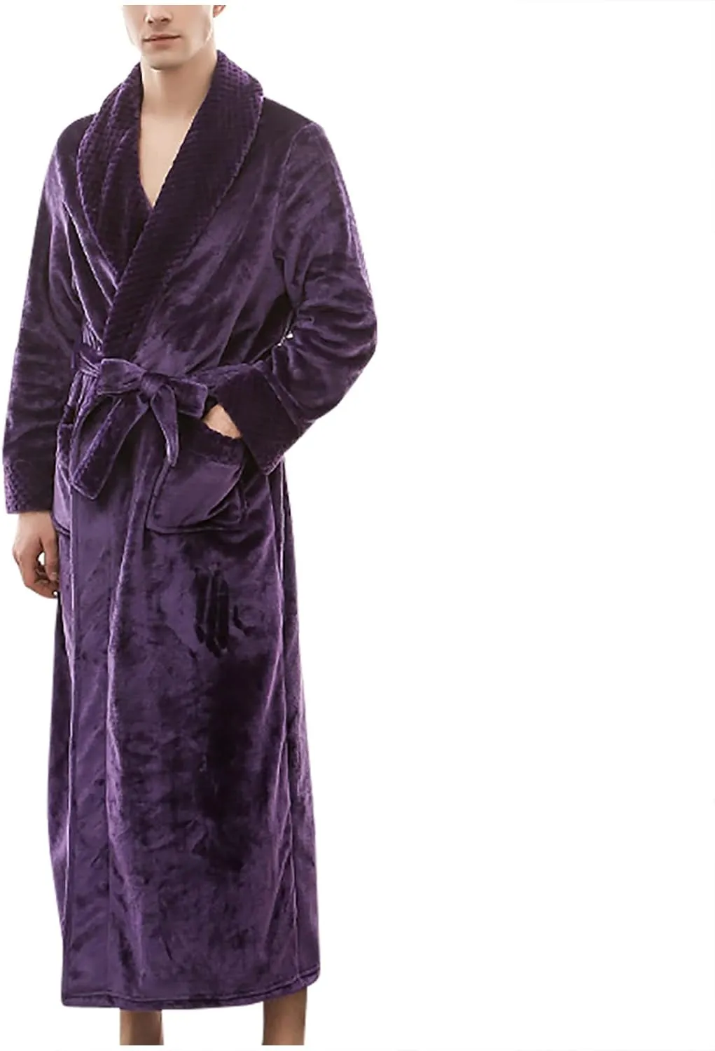 tuduoms Plush Long Robes for Men Women Soft Warm Flannel Fleece Full Length Bathrobe Winter Warm Pajamas Shower Nightgown