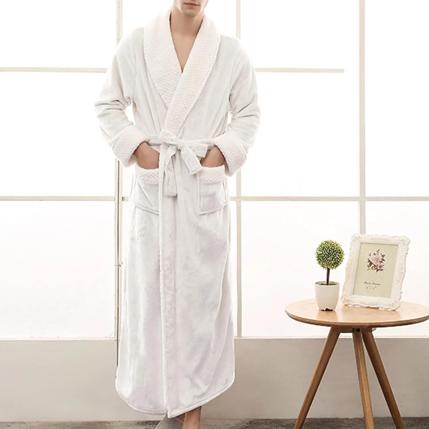 tuduoms Plush Long Robes for Men Women Soft Warm Flannel Fleece Full Length Bathrobe Winter Warm Pajamas Shower Nightgown