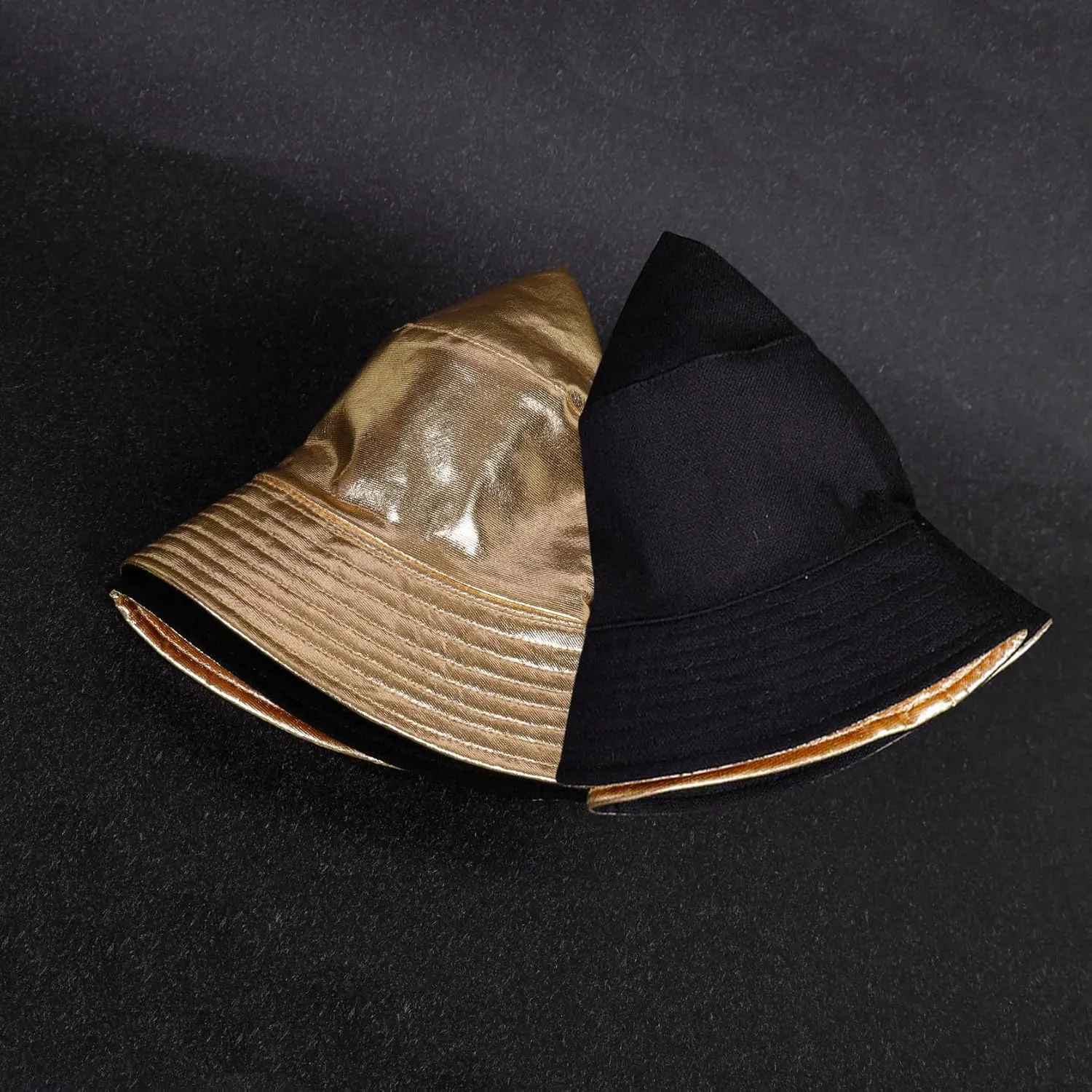 Unisex Metallic Bucket Hat Waterproof Holographic Bucket Hat Fishing Hat Trendy Hip Pop Sun Cap