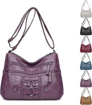 Vintage Soft PU Leather Bag for Women,Large Capacity Simple Fashionable Multi-layer Shoulder Crossbody Package