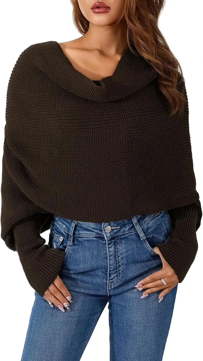 Women Autumn Winter Scarf Wrap Sweater Multi-Use Knitted wrap scarf with sleeves