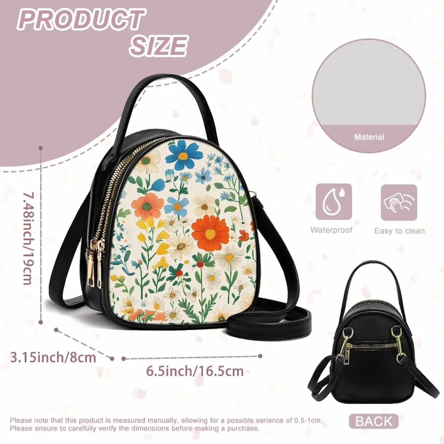 Women Crossbody Bag Ladies PU Leather Handbag Fashion Sling Shoulder Purse Double Layer Soft Small Square Bag