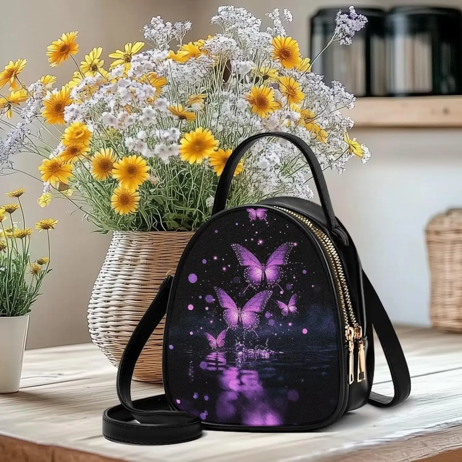 Women Crossbody Bag Ladies PU Leather Handbag Fashion Sling Shoulder Purse Double Layer Soft Small Square Bag