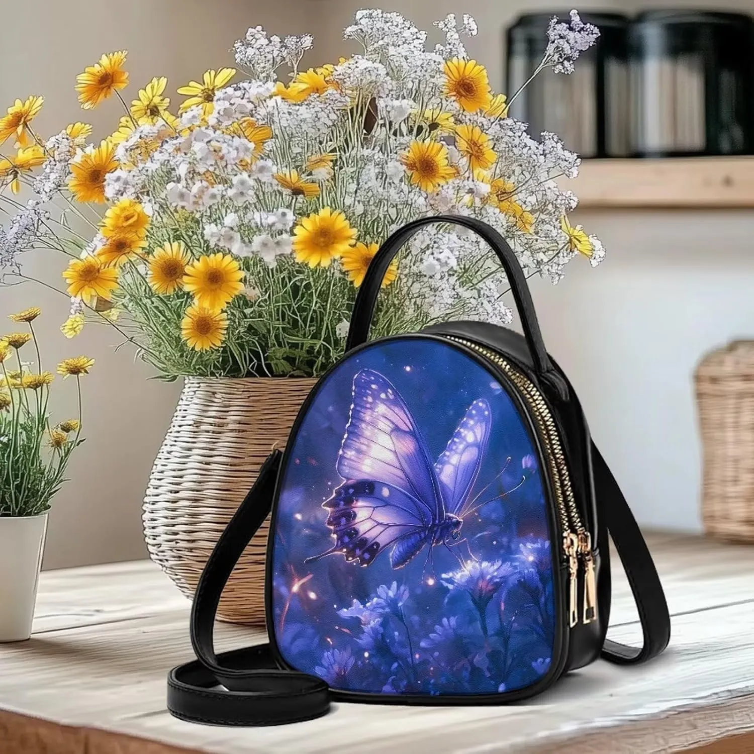 Women Crossbody Bag Ladies PU Leather Handbag Fashion Sling Shoulder Purse Double Layer Soft Small Square Bag