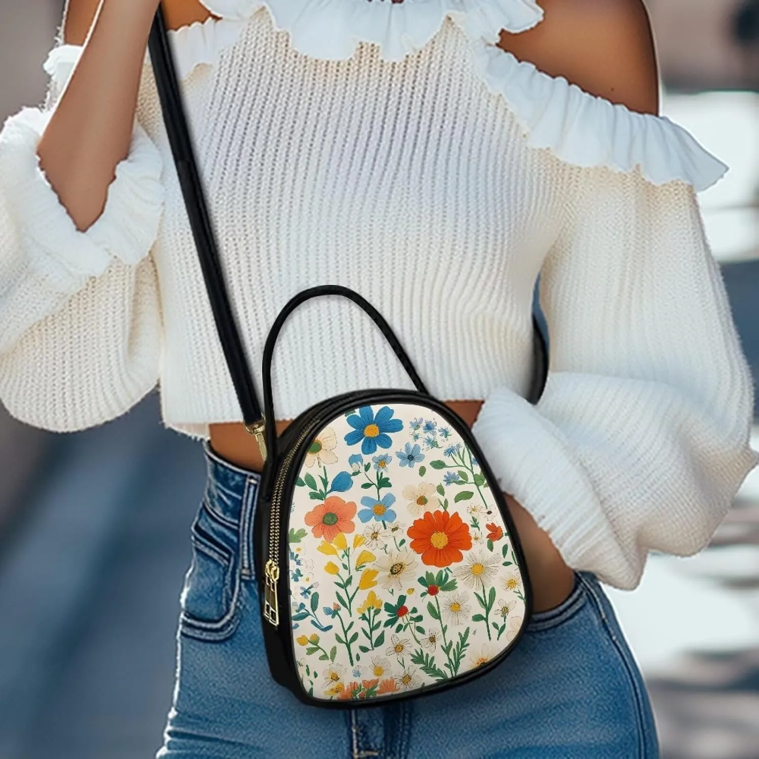 Women Crossbody Bag Ladies PU Leather Handbag Fashion Sling Shoulder Purse Double Layer Soft Small Square Bag