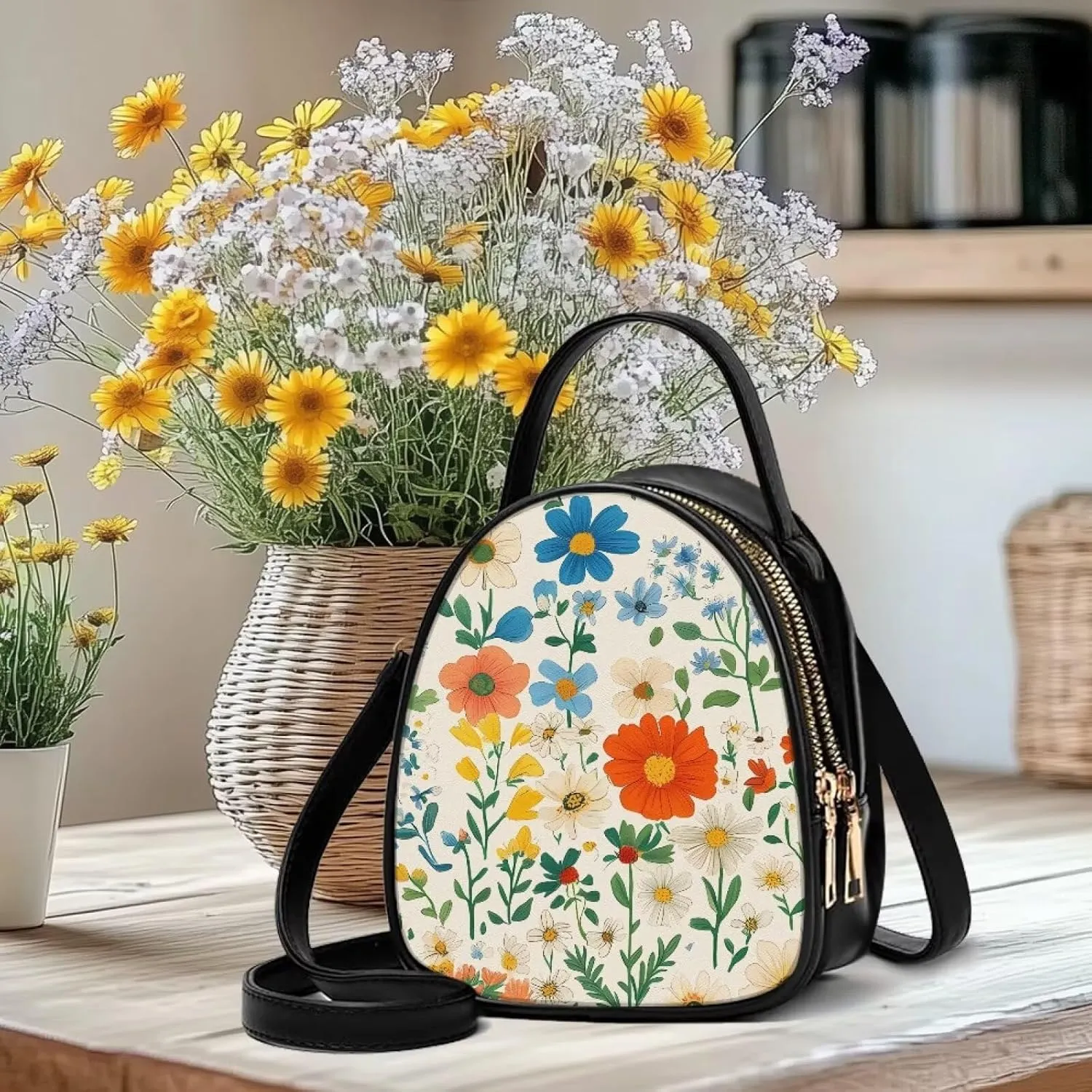 Women Crossbody Bag Ladies PU Leather Handbag Fashion Sling Shoulder Purse Double Layer Soft Small Square Bag