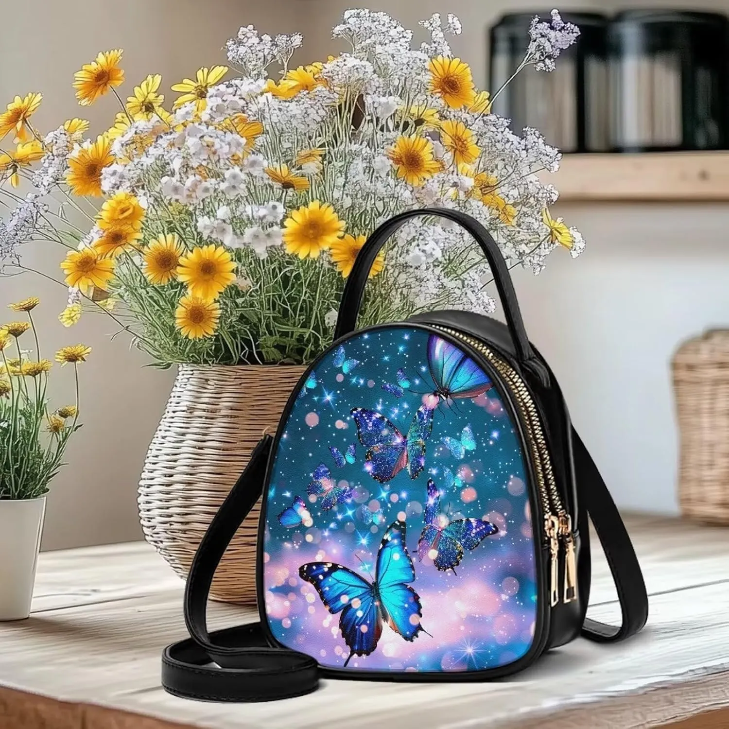 Women Crossbody Bag Ladies PU Leather Handbag Fashion Sling Shoulder Purse Double Layer Soft Small Square Bag