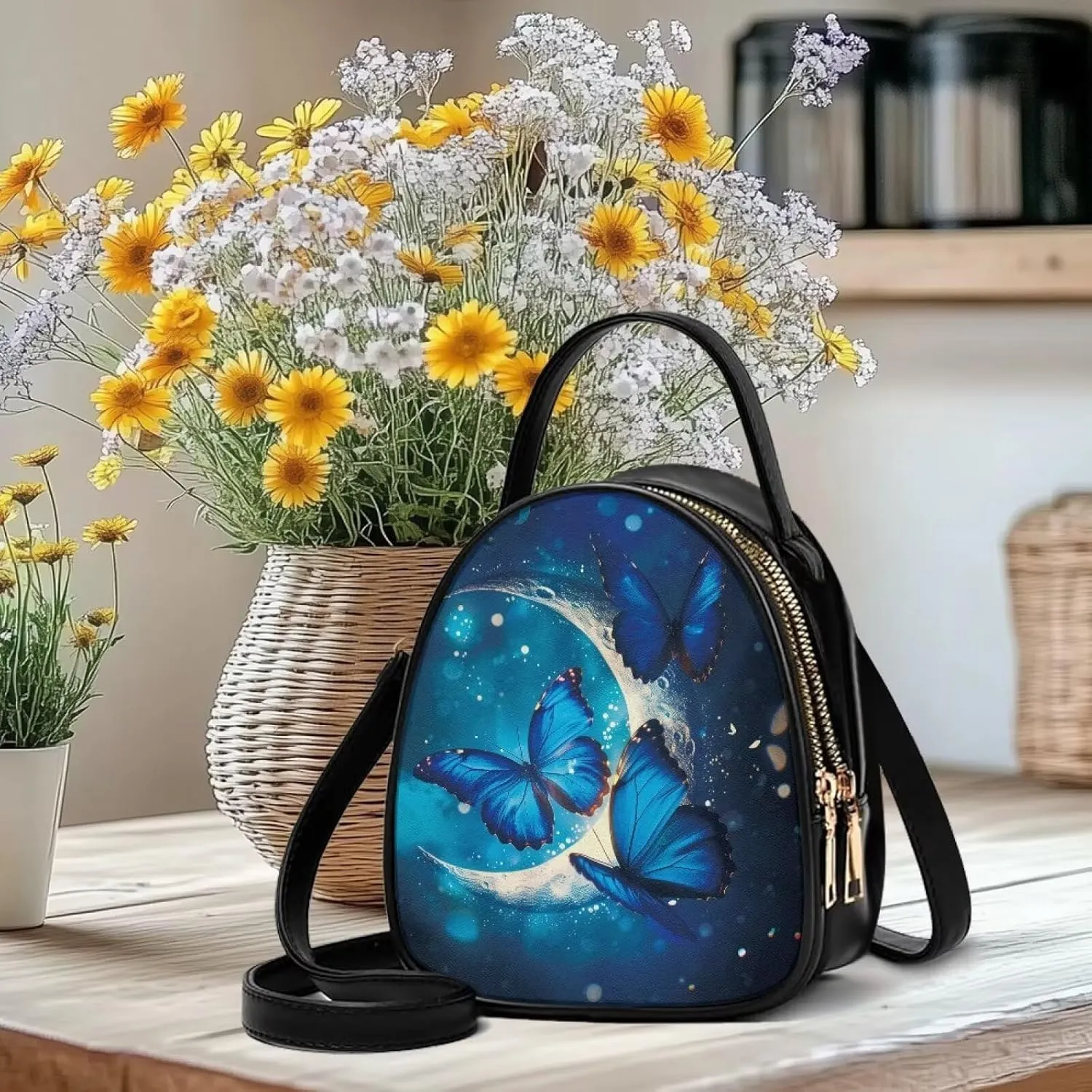 Women Crossbody Bag Ladies PU Leather Handbag Fashion Sling Shoulder Purse Double Layer Soft Small Square Bag