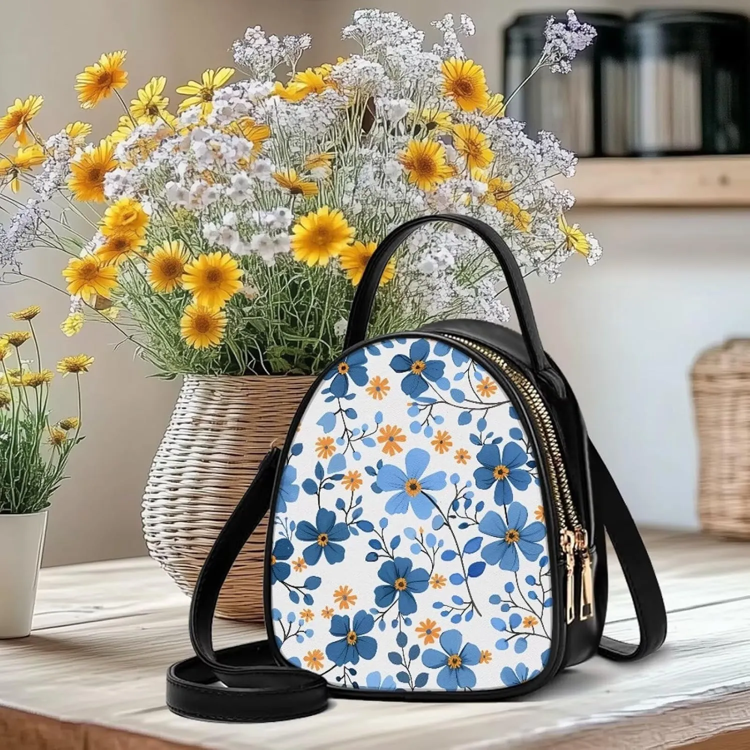 Women Crossbody Bag Ladies PU Leather Handbag Fashion Sling Shoulder Purse Double Layer Soft Small Square Bag