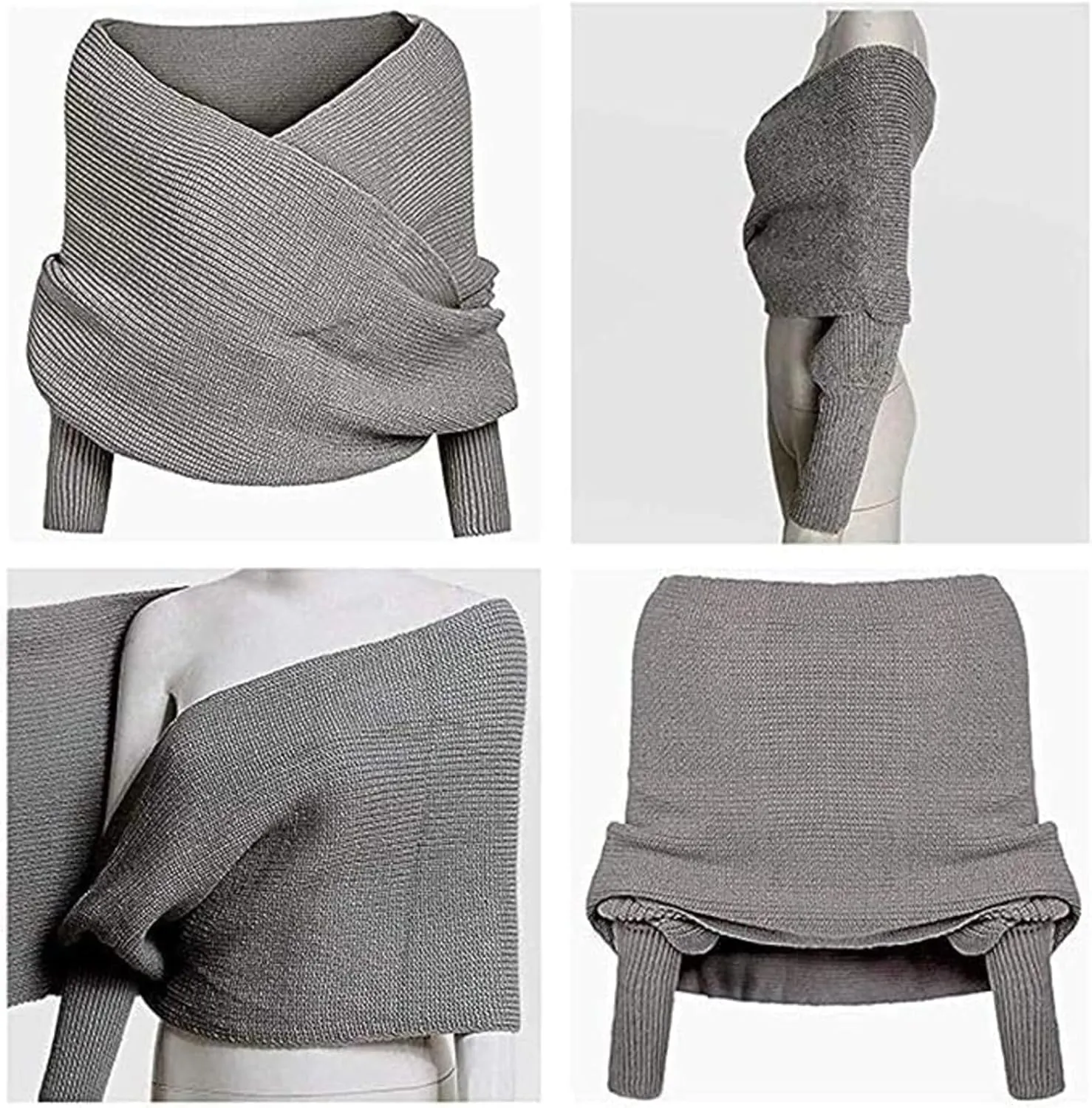 Women Fall Winter Snowfall Sweater Scarf with Sleeves Multi-Use Wrap Blanket Scarf Crochet Knitted Shawl Cape
