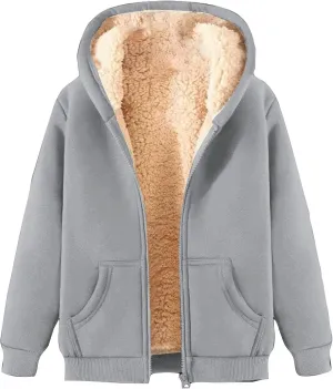 Women Winter Hoodies Zip Up Fleece Sherpa Lined Warm Sweatshirts Jackett Warm Fleece Lining Heavyweight Hooded Jacket