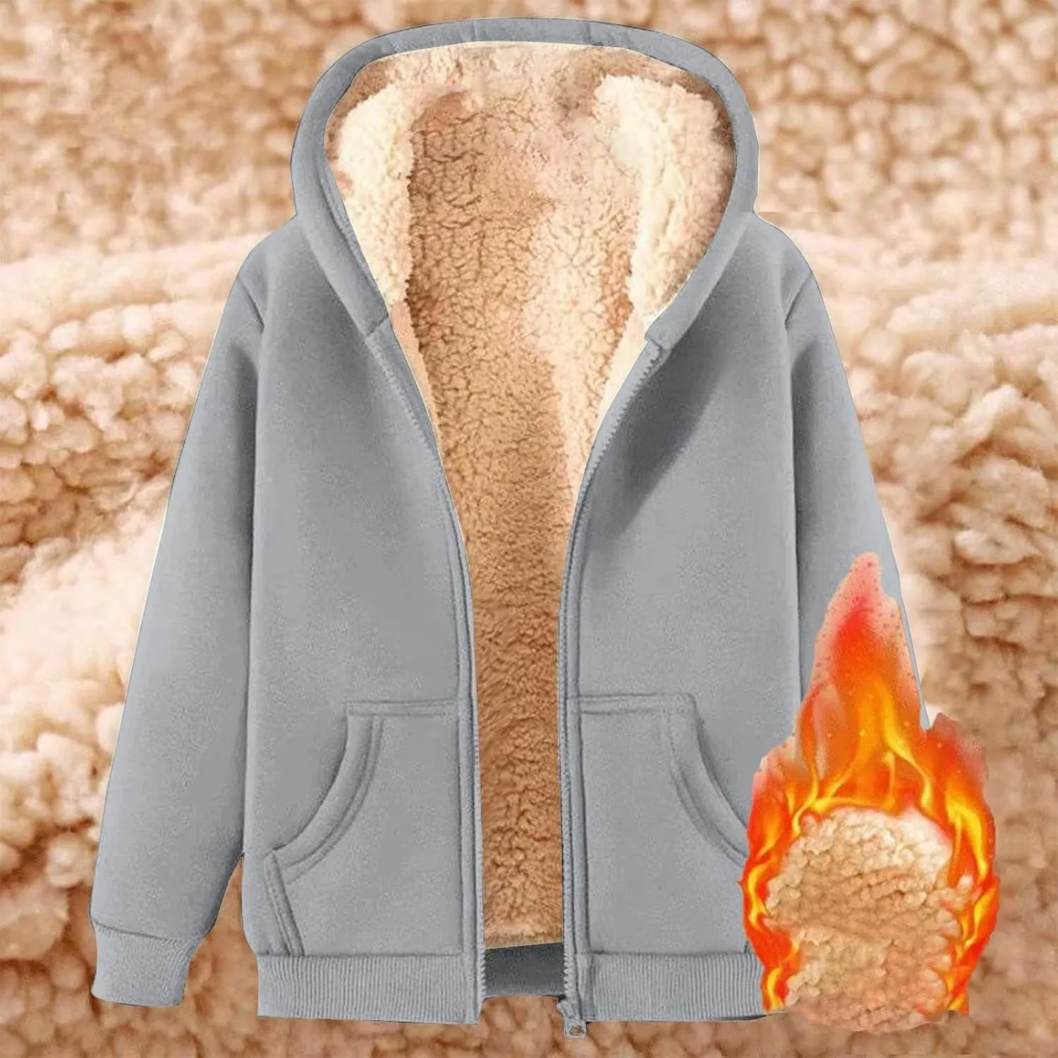 Women Winter Hoodies Zip Up Fleece Sherpa Lined Warm Sweatshirts Jackett Warm Fleece Lining Heavyweight Hooded Jacket