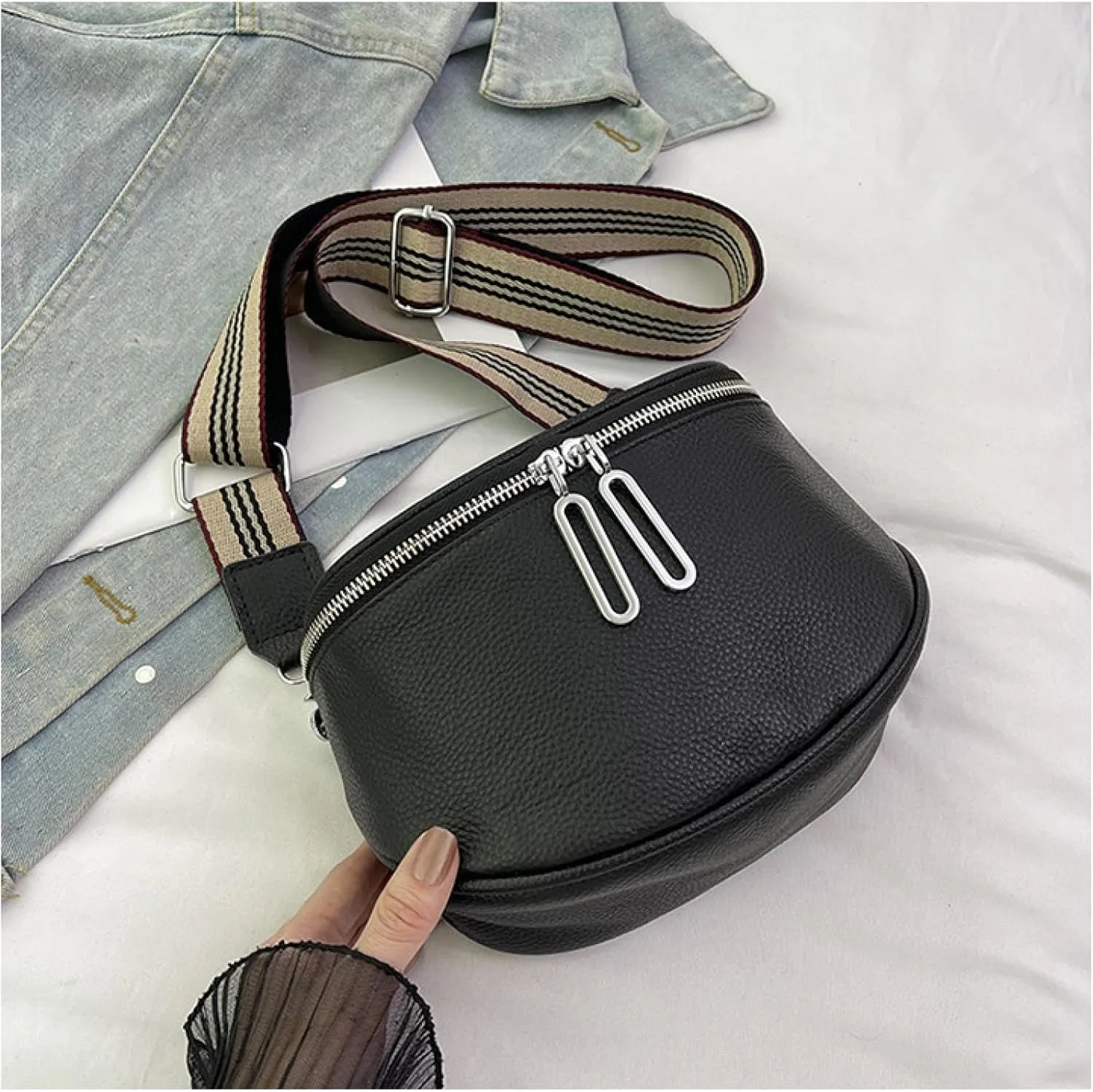 Women's Bun First Layer Cowhide Soft Leather Saddle Bag Crossbody Bag Women's Small Bag