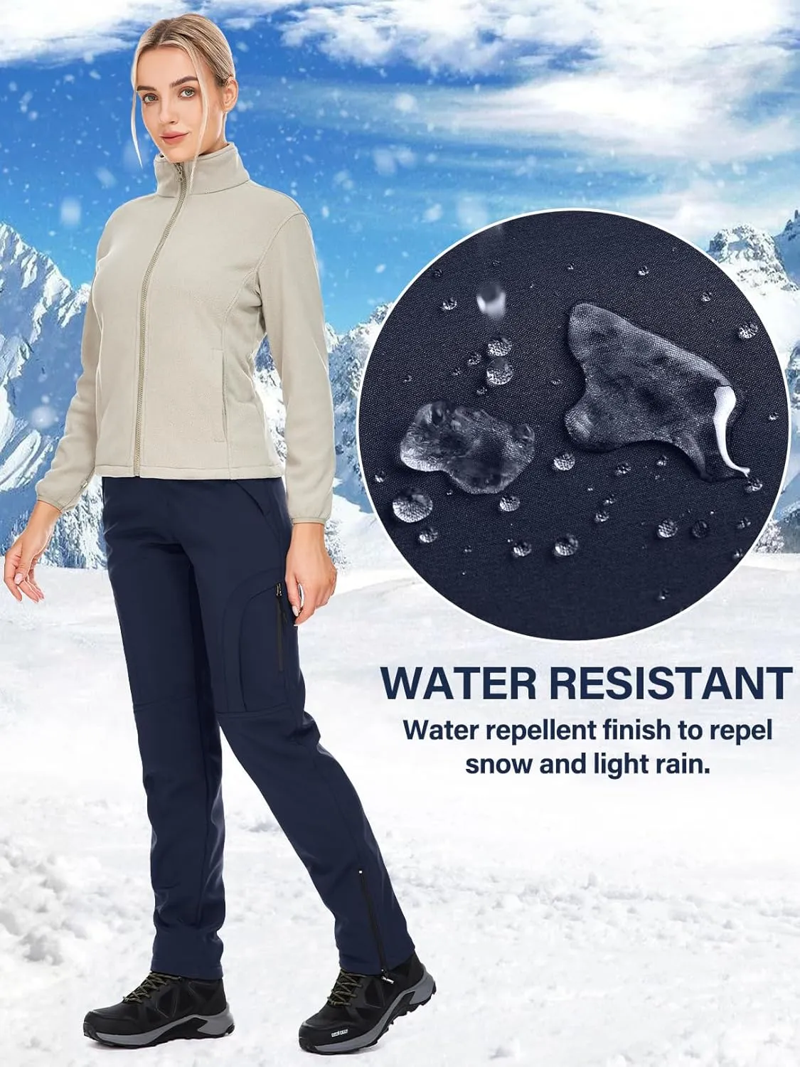 Womens Snow Pants Winter Waterproof Outdoor Soft Shell Fleece Linded Cargo Ski Hiking Pants