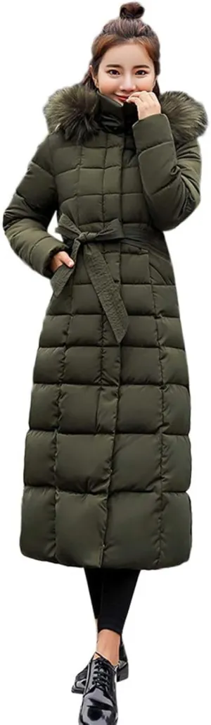 Women's Warm Winter Puffer Coat Windproof Hooded Down Jacket Thicken Warm Parka Outwear with Removable Faux-Fur Trim