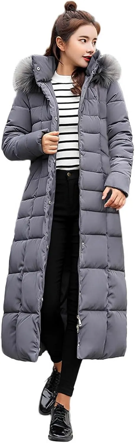 Women's Warm Winter Puffer Coat Windproof Hooded Down Jacket Thicken Warm Parka Outwear with Removable Faux-Fur Trim