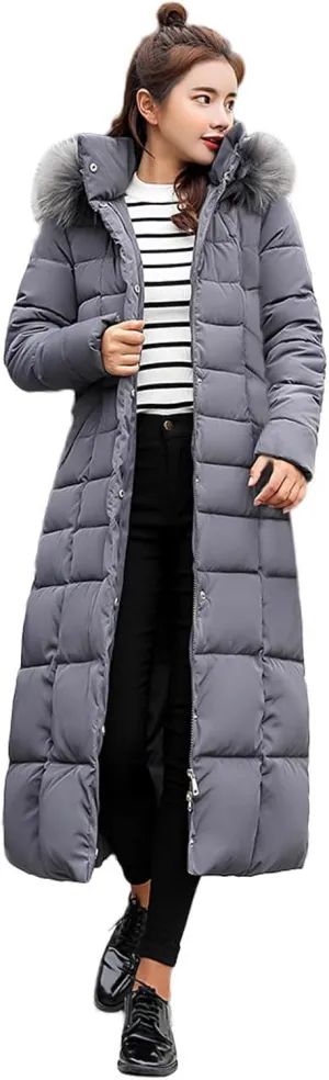 Women's Warm Winter Puffer Coat Windproof Hooded Down Jacket Thicken Warm Parka Outwear with Removable Faux-Fur Trim
