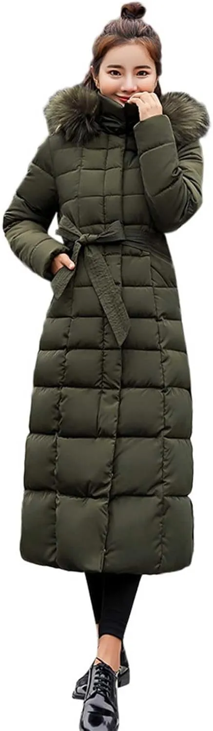 Women's Warm Winter Puffer Coat Windproof Hooded Down Jacket Thicken Warm Parka Outwear with Removable Faux-Fur Trim