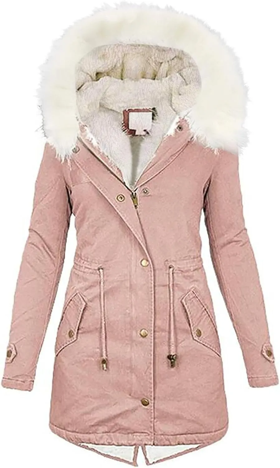 Womens Winter Coats Fleece Thicken Overcoats Warm Trench Coat Furry Windbreaker Warm Cotton Jacket Hood Outerwear