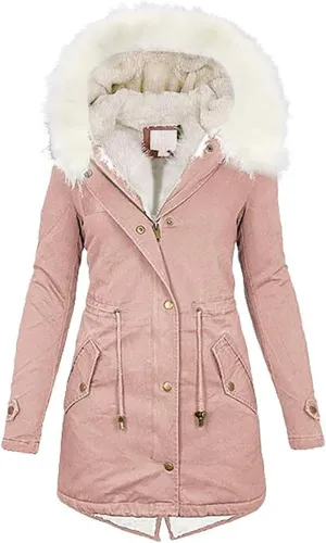 Womens Winter Coats Fleece Thicken Overcoats Warm Trench Coat Furry Windbreaker Warm Cotton Jacket Hood Outerwear