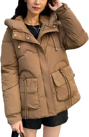 Women's Winter Cotton Padded Coat Casual Warm Down Jacket Thicken Large Pocket Hooded Parkas