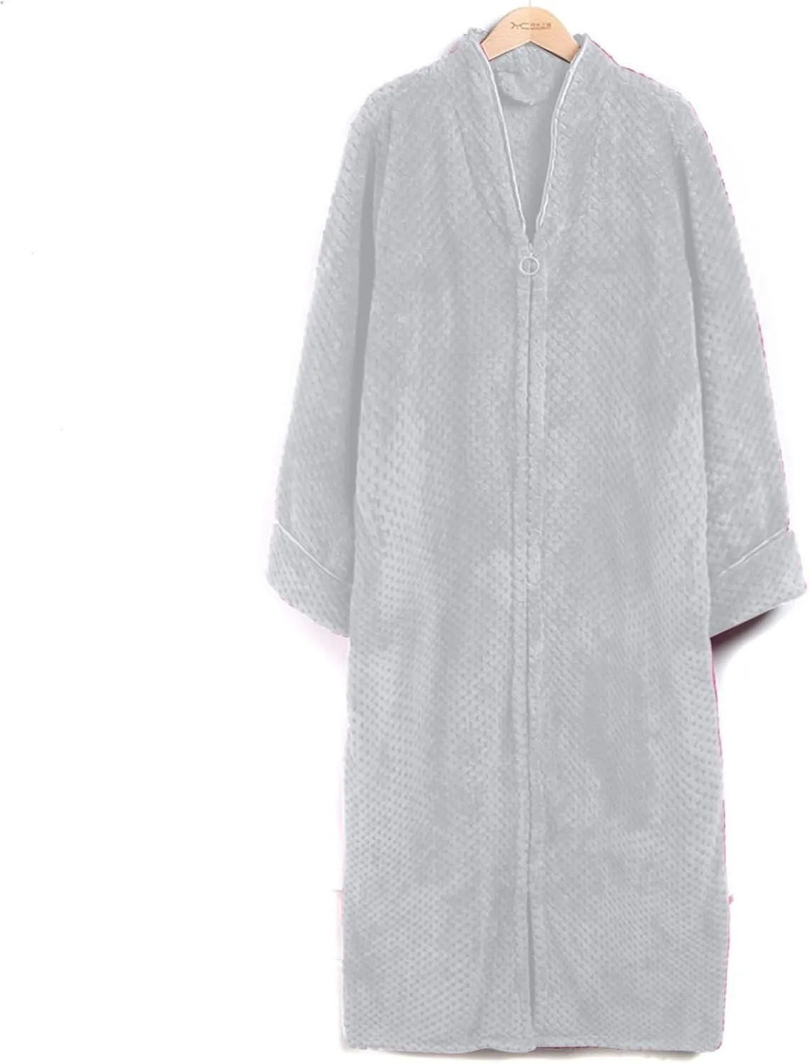 XUNRYAN Women's Zip Up Flannel Fleece Robe Long Soft Warm Plush Oversized Bathrobe with Pockets Loungewear Winter Warm Outfit