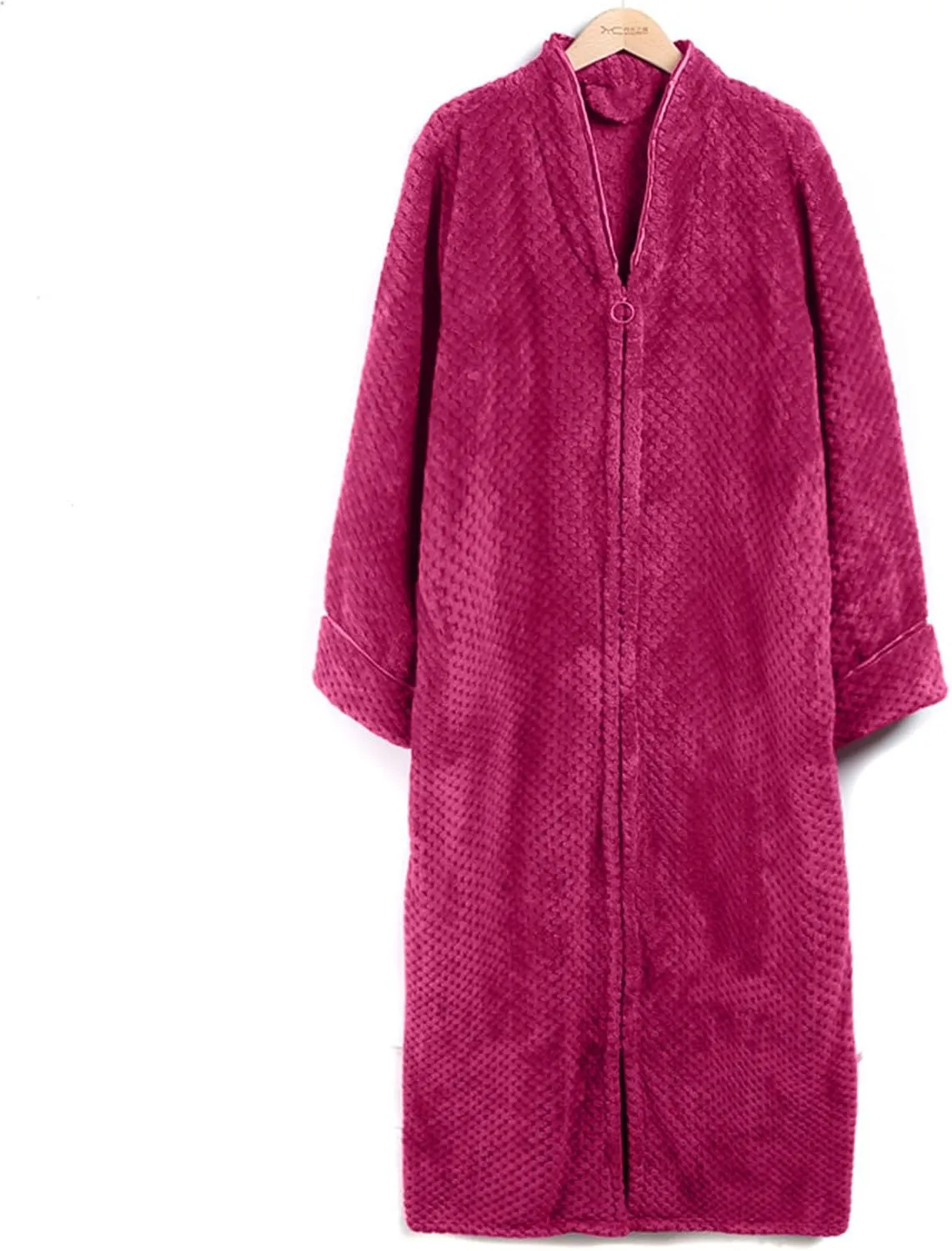 XUNRYAN Women's Zip Up Flannel Fleece Robe Soft Warm Plush Oversized Bathrobe with Pockets Loungewear Winter Warm Outfit