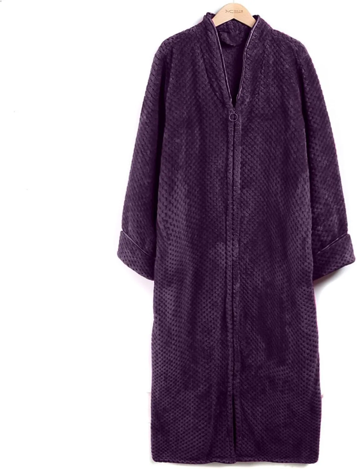 XUNRYAN Women's Zip Up Flannel Fleece Robe Soft Warm Plush Oversized Bathrobe with Pockets Loungewear Winter Warm Outfit