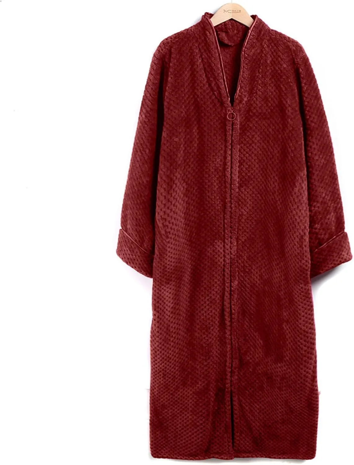 XUNRYAN Women's Zip Up Flannel Fleece Robe Soft Warm Plush Oversized Bathrobe with Pockets Loungewear Winter Warm Outfit