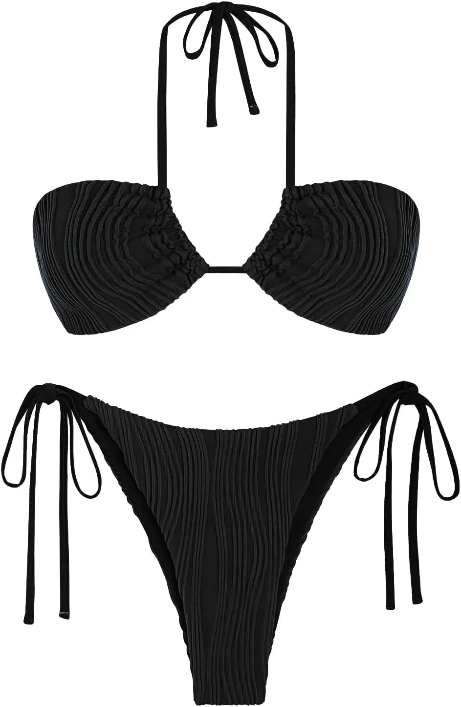 ZAFUL Women's Bandeau Bikini Set O Ring Strapless Swimsuit Tie Side Swimwear Halter Two Piece Bathing Suit