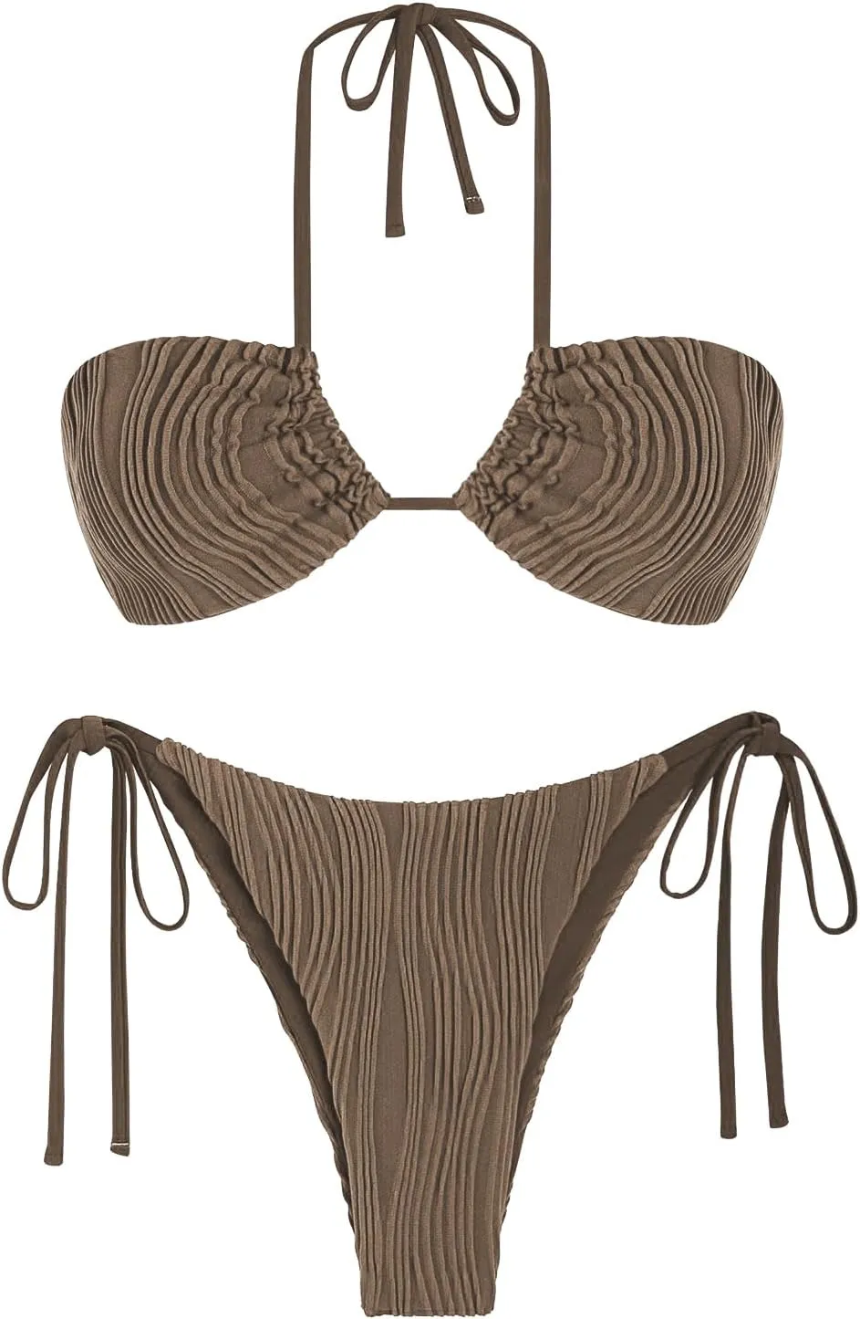 ZAFUL Women's Bandeau Bikini Set O Ring Strapless Swimsuit Tie Side Swimwear Halter Two Piece Bathing Suit