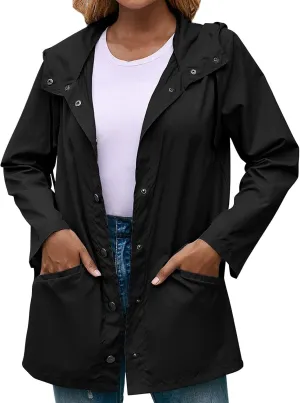 ZYXTIM Womens Waterproof Packable Jacket Button Down Lightweight Windproof Rain Coat Hooded Multi-Use Clear EVA Raincoat