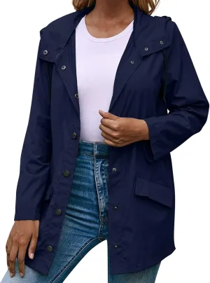 ZYXTIM Womens Waterproof Packable Jacket Button Down Lightweight Windproof Rain Coat Hooded Multi-Use Clear EVA Raincoat