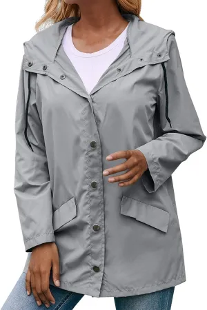 ZYXTIM Womens Waterproof Packable Jacket Button Down Lightweight Windproof Rain Coat Hooded Multi-Use Clear EVA Raincoat