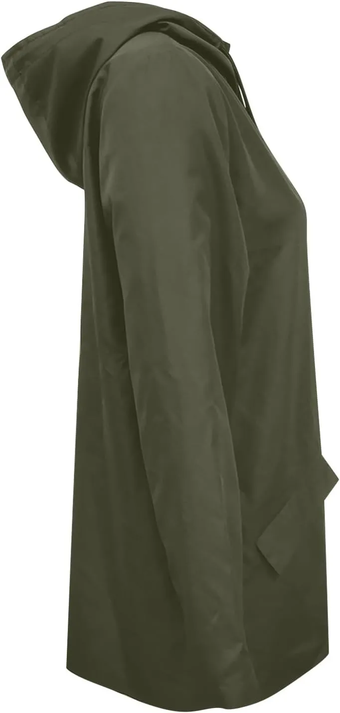 ZYXTIM Womens Waterproof Packable Jacket Button Down Lightweight Windproof Rain Coat Hooded Multi-Use Clear EVA Raincoat