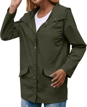 ZYXTIM Womens Waterproof Packable Jacket Button Down Lightweight Windproof Rain Coat Hooded Multi-Use Clear EVA Raincoat